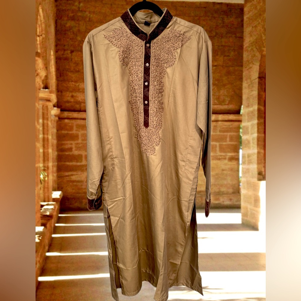 Elegant Tan Kurta with Embroidered Details